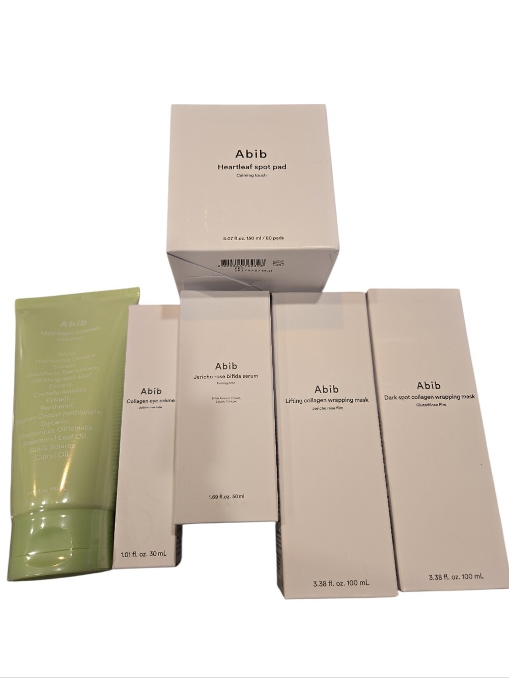 ABIB SKINCARE LOT OF 6.  SERUMS, PADS, CREAMS, ETC.... EXP. 2027-2028.